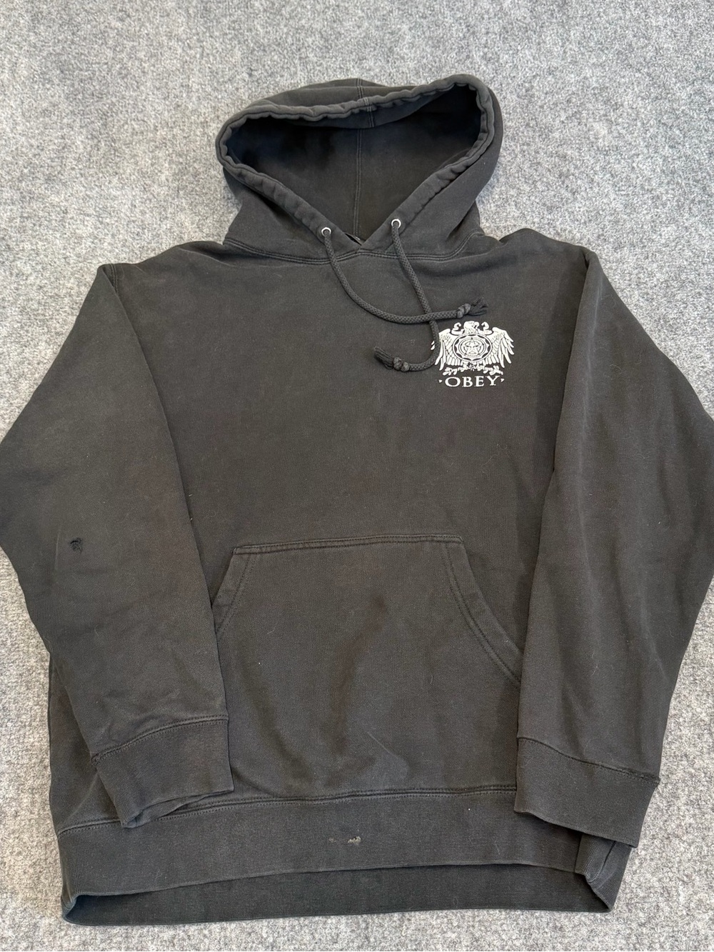 Obey Black Pullover Hoodie with White Crest Logo